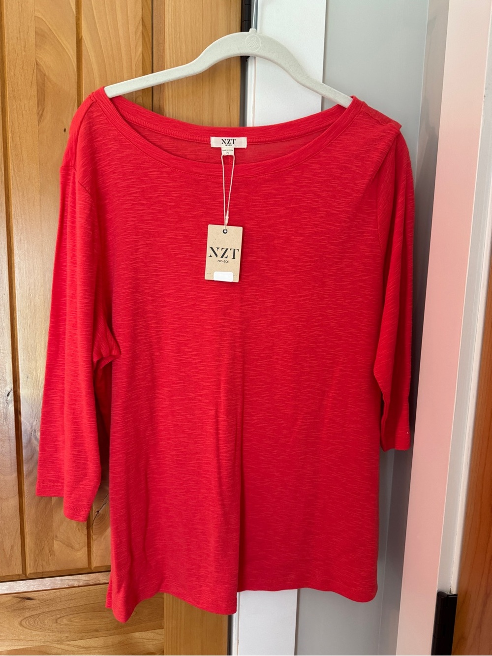 NWT NZT Nic Zoe 3/4 Sleeve Cotton Modal Tee Shirt Coral